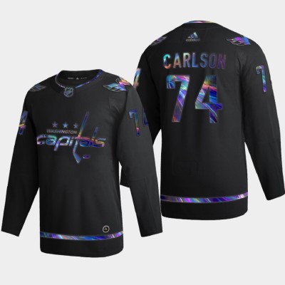 Washington Washington Capitals #74 John Carlson Men's Nike Iridescent Holographic Collection NHL Jersey Black